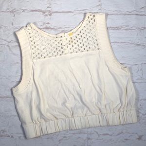 Free People crop tank top Creme ivory Eyelet design Size Large Boho